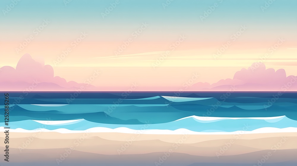 Obraz premium Serene Sunset Ocean Beachscape Gentle Waves