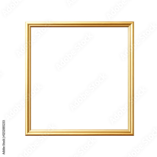 Square gold frame with a minimalist design  ideal for modern decor and displaying art or photos. Isolated on transparent background  png