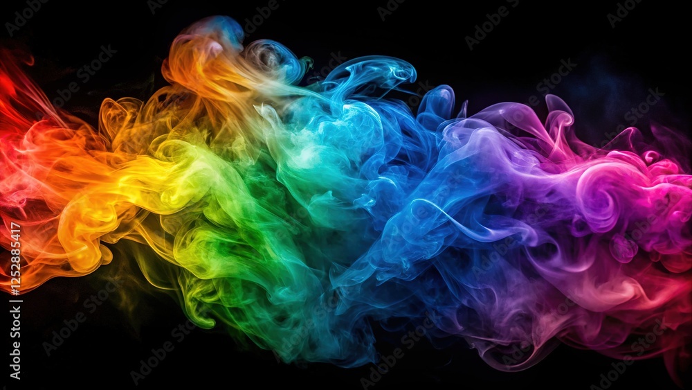 Fototapeta premium Black backdrop, colorful smoke art, dynamic abstract.