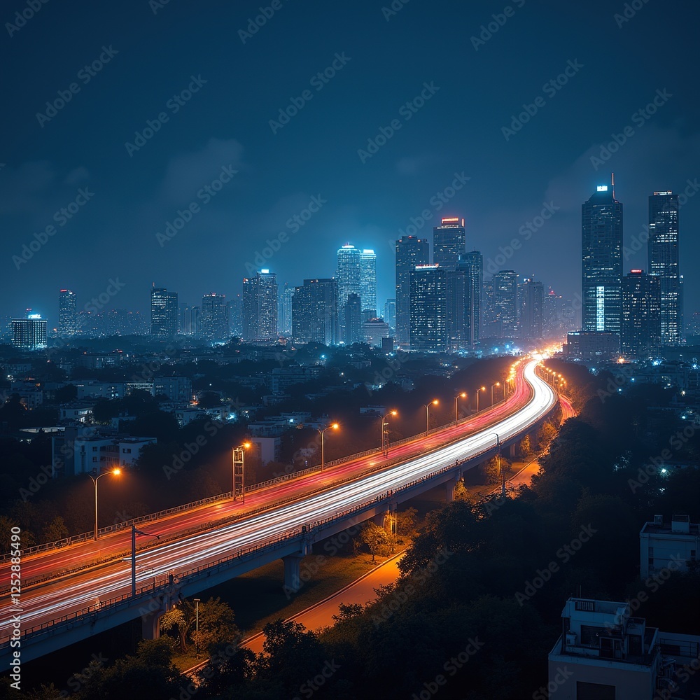 Fototapeta premium Bangalore Nightscape: Electronic City Elevated Highway - Stunning Night View
