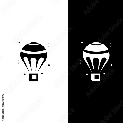 Hot Air Balloon Icon Design Black, White, Simple, Minimalist, Vector