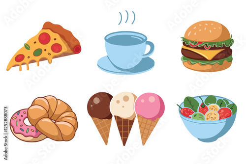 Food flat Illustration Icons set, Food Vector Art Illustration Clipart. set of food Illustration bundle	