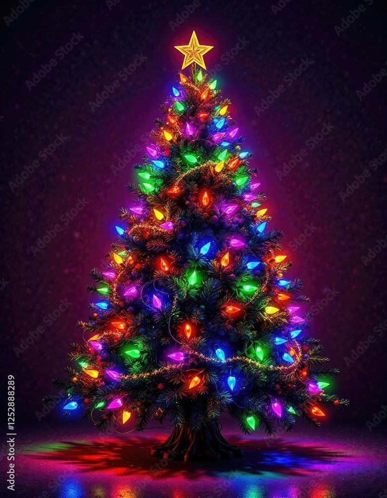 Vibrant colorful lights wrapped around a Christmas tree, radiant ambiance, tree lighting, illuminated branches Vibrant colorful lights wrapped around a Christmas tree, radiant ambiance, tree lighting, illuminated branches