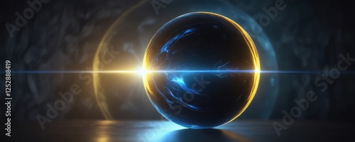 Vibrant blue and yellow aura around glowing orb, abstract, glowing, vibrant photo