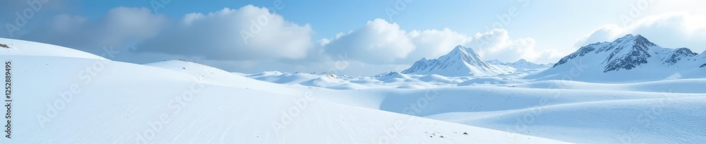 Snowy dune field on a mountain slope in Antarctica, winter, hills Snowy dune field on a mountain slope in Antarctica, winter, hills