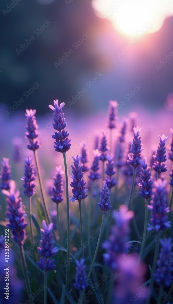 Obraz premium Glittering lavender mist on a mystical meadow, glow, meadow