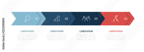 Infographic template for business. A four-step timeline for a presentation, website, or report. A modern diagram with bright colors. Marketing, goal, stages, path