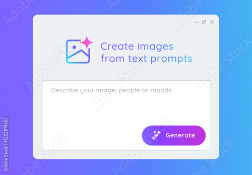 Generative AI generate create image photo with artificial intelligence user interface application bright gradient create graphic art from text prompt button form