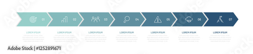Seven-step temporary infographics. Modern diagram for presentation, slide, web design, report, conference. Stages of goal achievement