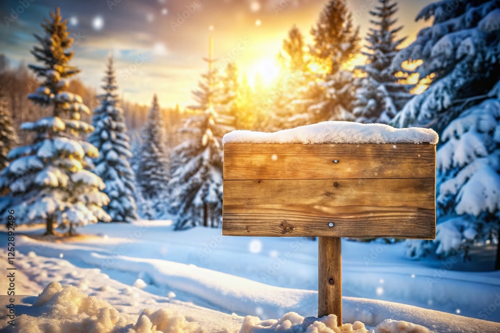 Naklejka premium Blank Wooden Sign Winter Background Copy Space Rustic Snow Christmas Holiday
