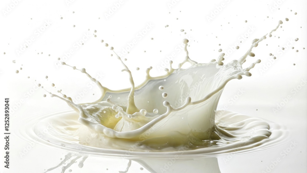 White background with a splash of creamy milk, splat, food, liquid, dairy, cream White background with a splash of creamy milk, splat, food, liquid, dairy, cream