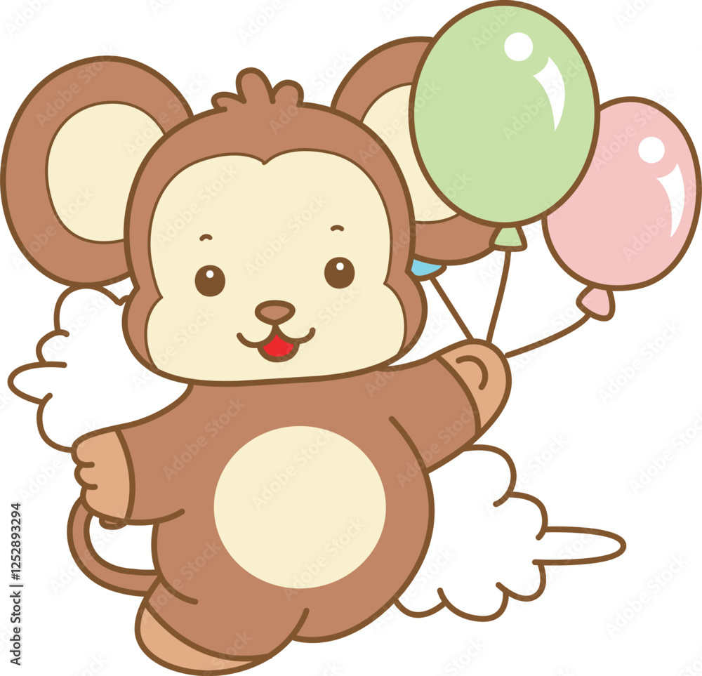 Fototapeta premium Cute Monkey vector icon. Funny baby Monkey animal series stock illustration. life of fluffy Monkey designs.