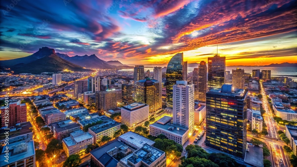 Obraz premium Blue Hour Timelapse Silhouette: Cape Town CBD Skyline