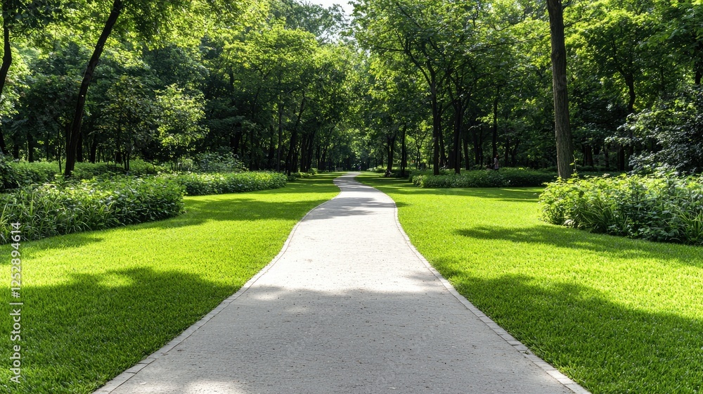 Winding park path, lush greenery, sunny day, peaceful scene, nature photography Winding park path, lush greenery, sunny day, peaceful scene, nature photography