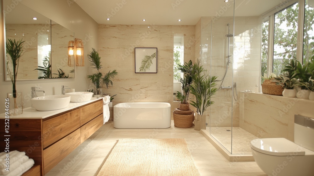 Showcasing modern bathroom design a touch of luxury and serenity Showcasing modern bathroom design a touch of luxury and serenity