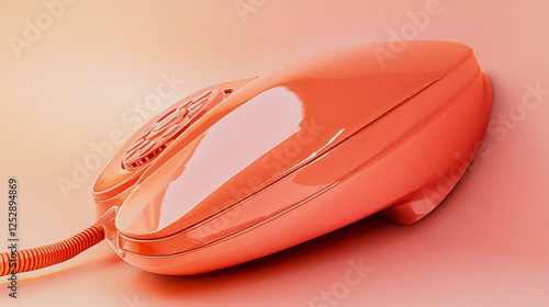 Orange vintage rotary telephone with a coiled cord on a soft gradient background, showcasing retro design with nostalgic vibes in warm light. photo