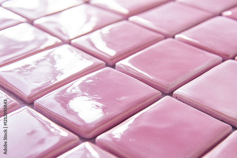 Close-up of shiny pink ceramic tiles arranged in a pattern, reflecting light on their glossy surface, symbolizing modern interior design and stylish home decor. Close-up of shiny pink ceramic tiles arranged in a pattern, reflecting light on their glossy surface, symbolizing modern interior design and stylish home decor.