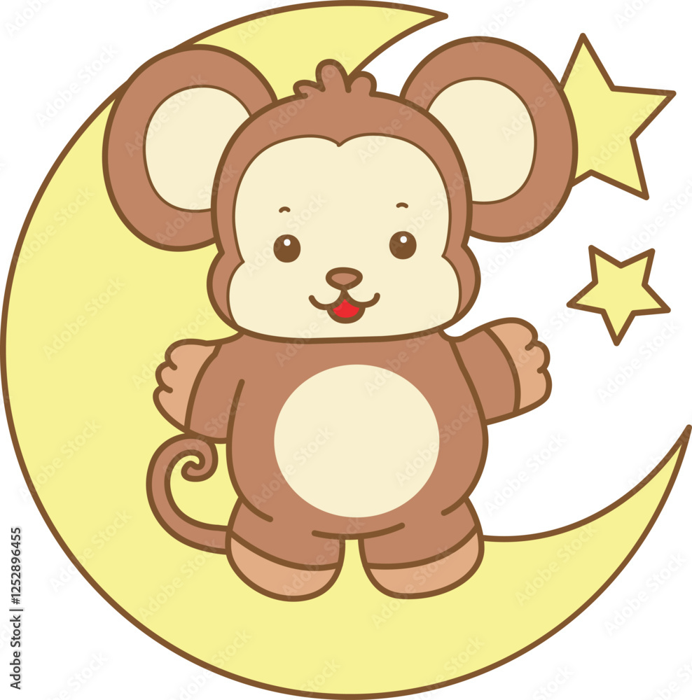 Fototapeta premium Cute Monkey vector icon. Funny baby Monkey animal series stock illustration. life of fluffy Monkey designs.