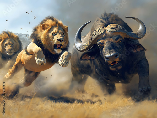 Raw Power – Cape Buffalo and Lion Engage in a Dramatic Fight in the Savanna