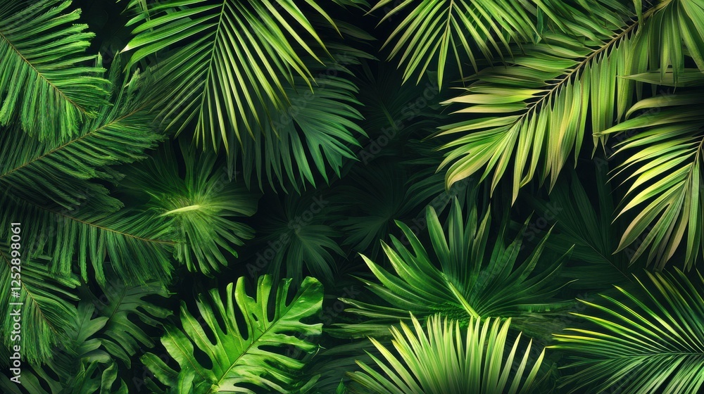 Fototapeta premium Lush Green Tropical Leaves in a Dense Forest Setting