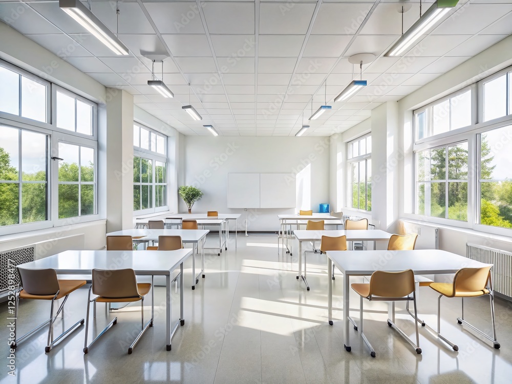 Fototapeta premium Bright White Minimalist Classroom Interior Stock Photo