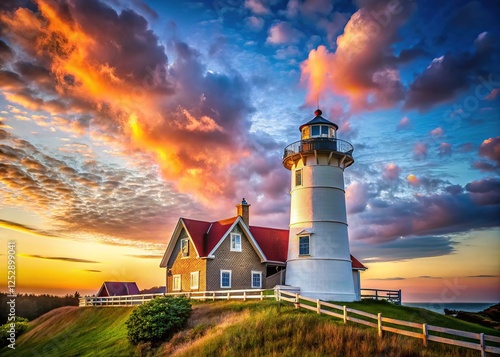 Nobska Lighthouse, architectural detail, Woods Hole, Cape Cod. photo