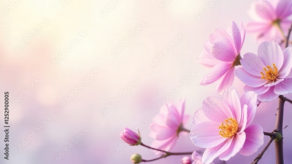 Obraz premium Spring floral banner with empty space in lilac, violet, and cream tones