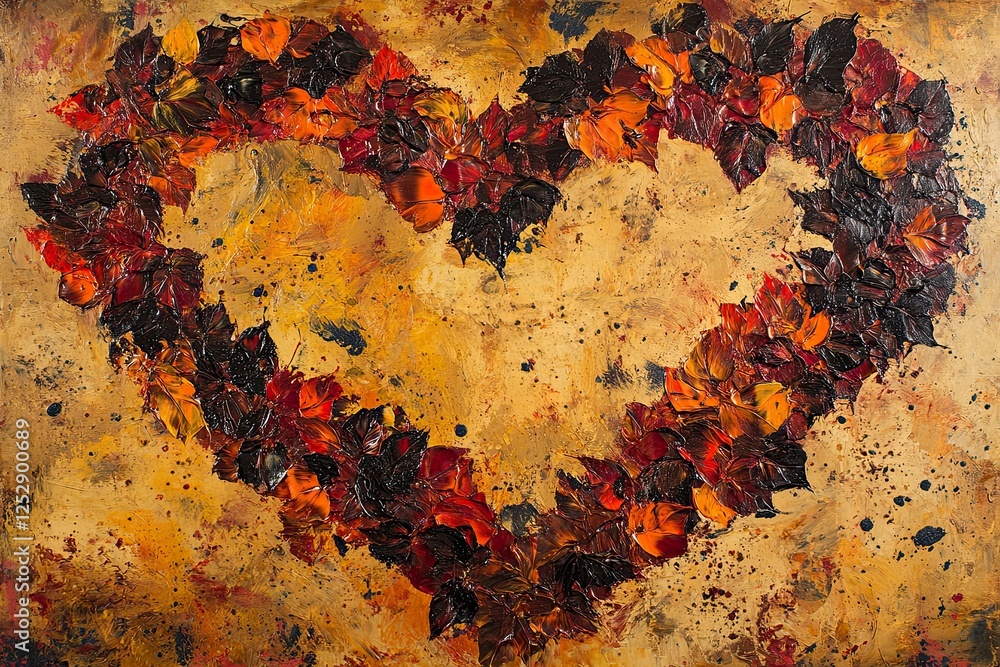 Autumn Leaves Forming A Heart Shaped Abstract Painting Autumn Leaves Forming A Heart Shaped Abstract Painting