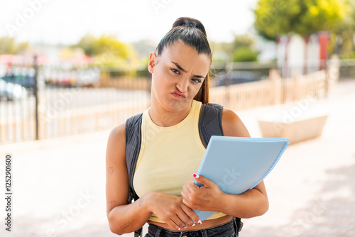 Free Download Young pretty student woman at outdoors with sad expression - GFXLoad