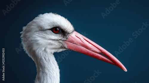 Close-up profile of a stork against dark background. Possible use Nature photography, wildlife, education photo