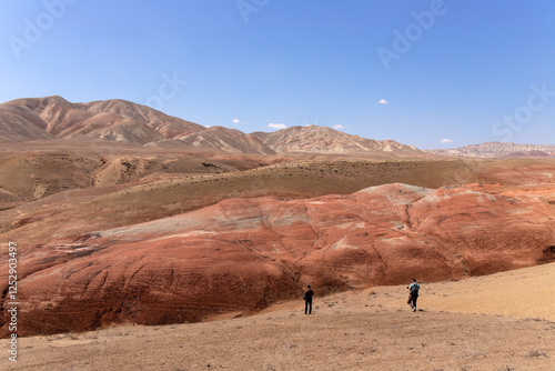 Beautiful red mountains in the Khizy region. photo