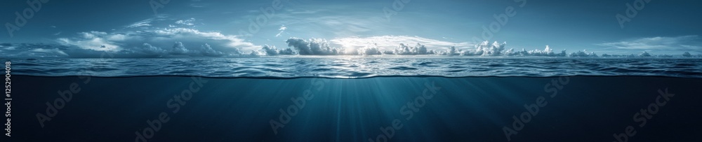 Digital illustration of an underwater scene. the background is a deep blue color, and the water is a lighter shade of blue. Digital illustration of an underwater scene. the background is a deep blue color, and the water is a lighter shade of blue.