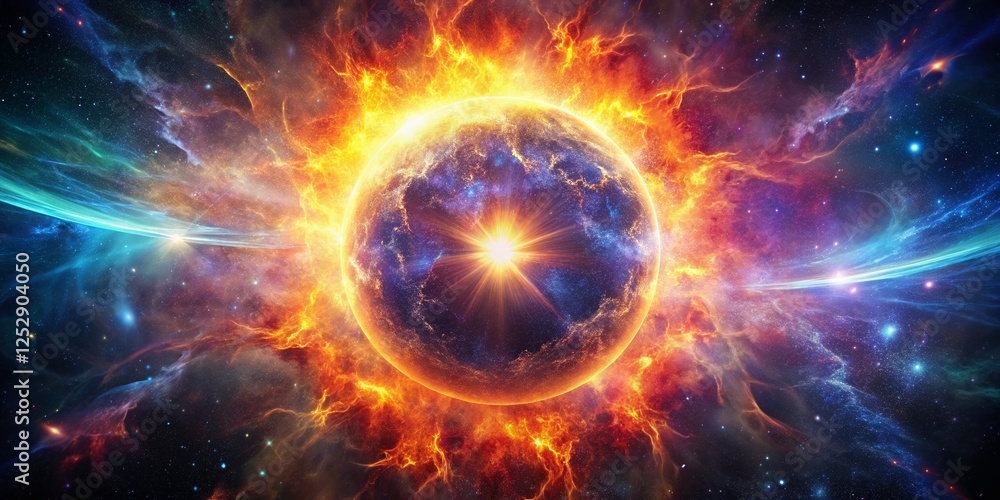 Fototapeta premium Celestial Plasma Burst: Fiery Energy Radiating from a Cosmic Body