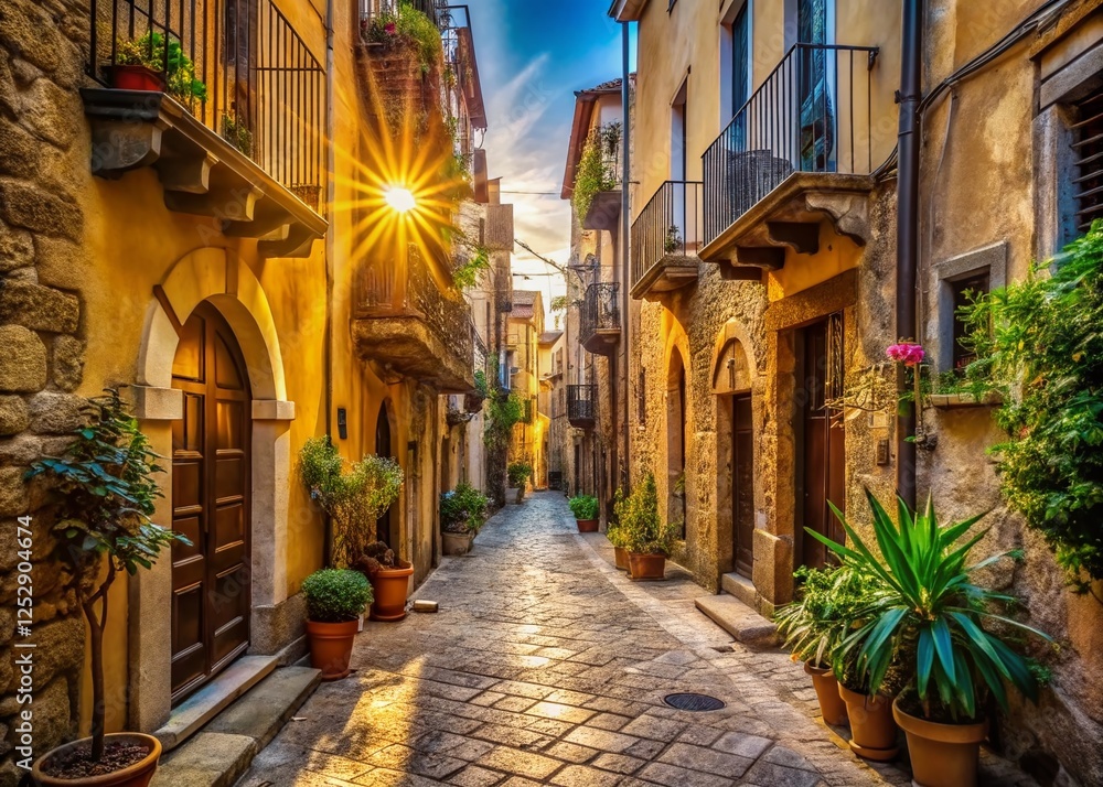 Charming Cefalù Old Town Alleyway, Sicily, Italy - Cobblestone Street, Mediterranean Architecture Charming Cefalù Old Town Alleyway, Sicily, Italy - Cobblestone Street, Mediterranean Architecture
