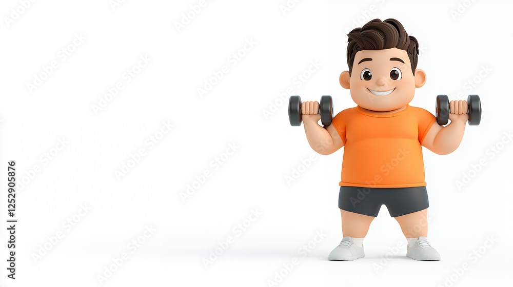 A Boy Working Out With Weights On A White A Boy Working Out With Weights On A White
