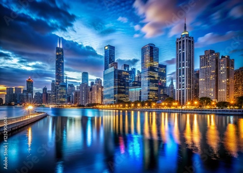 Wallpaper Mural Chicago Skyline Night Photography - Illuminated Skyscrapers & Cityscape Torontodigital.ca