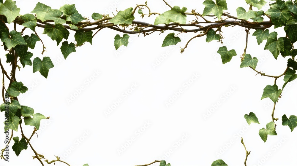 Fresh Green Ivy Leaves with Twisting Vines on White Background Fresh Green Ivy Leaves with Twisting Vines on White Background