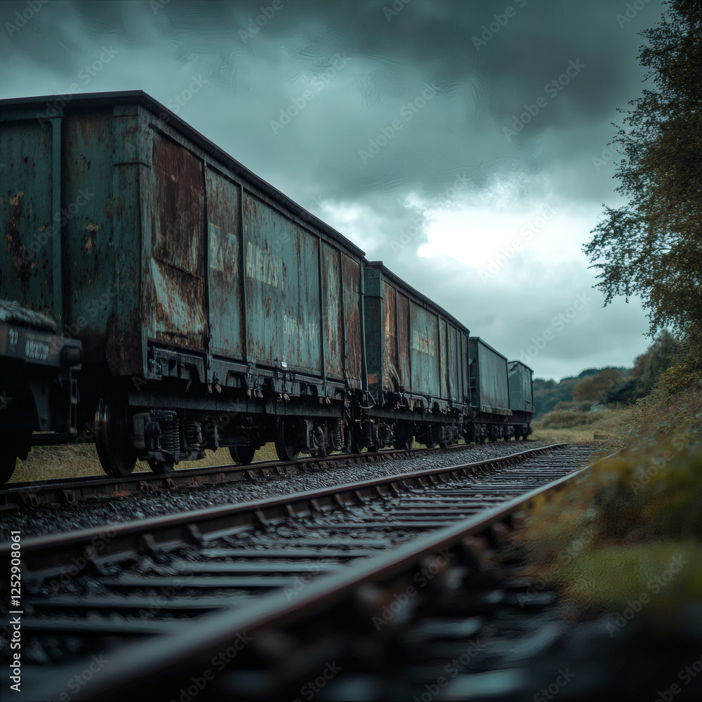 Fototapeta premium Misty Train Tracks in Urban Setting