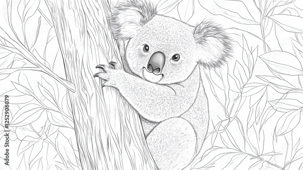 Adorable Koala Climbing a Tree in a Sketch Style Illustration Adorable Koala Climbing a Tree in a Sketch Style Illustration
