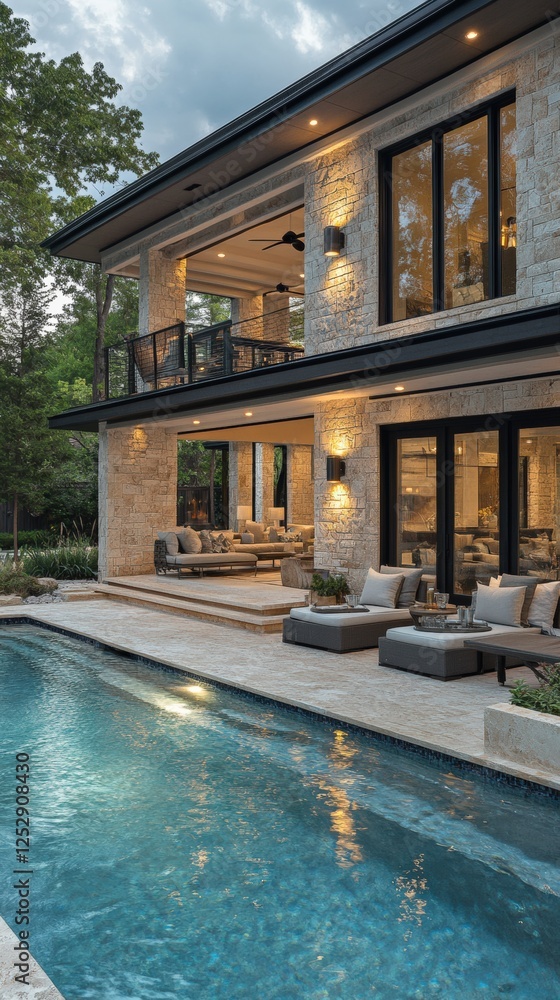 Fototapeta premium Luxury poolside retreat modern home residential outdoor relaxation