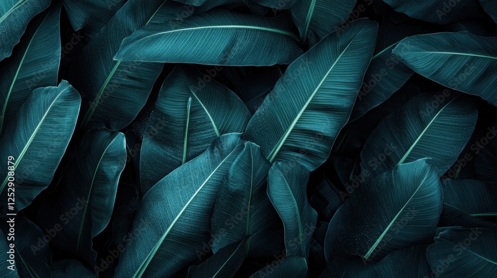 Fototapeta premium A close-up of a tropical banana leaf texture with natural green veins