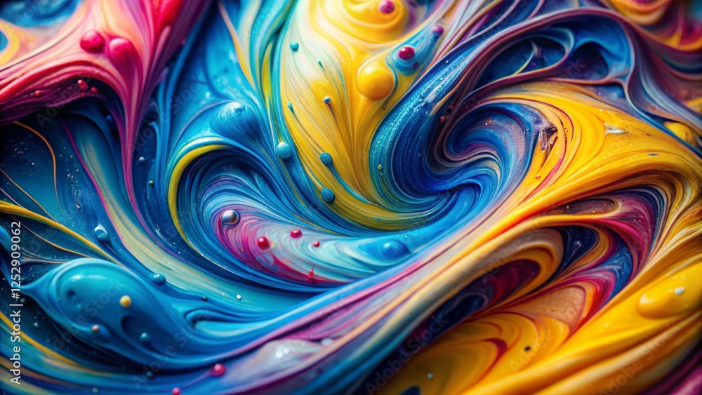 Close-up Abstract Colorful Paint Mix: Blue, Yellow, Pink Swirl Close-up Abstract Colorful Paint Mix: Blue, Yellow, Pink Swirl