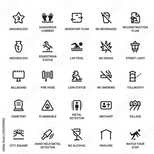 City Life Category Outline Pictogram Icons Set