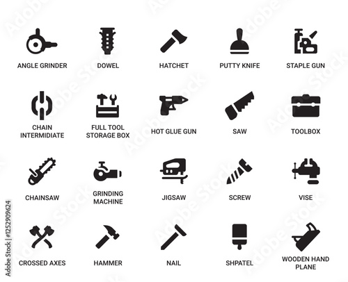 Hand Tools Category Outline Pictogram Icons Set