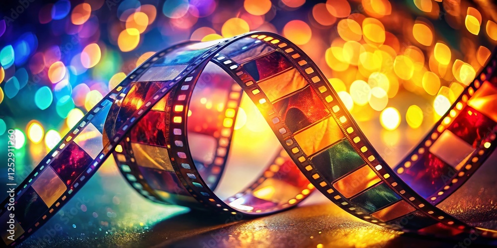 Φωτογραφία Close-up Macro Shot of Vintage Filmstrip Detail, Colorful Cinematic Texture