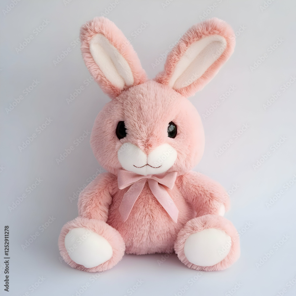 Cute pink rabbit plush, isolated on white, photographed with clean details and soft tones. Cute pink rabbit plush, isolated on white, photographed with clean details and soft tones.