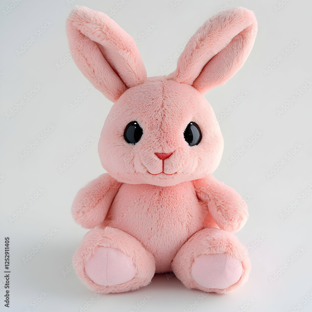 Soft pink plush bunny toy, perfect for Easter, set against a clean white background. Soft pink plush bunny toy, perfect for Easter, set against a clean white background.