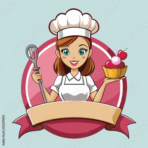 Illustration of cartoon character female baker