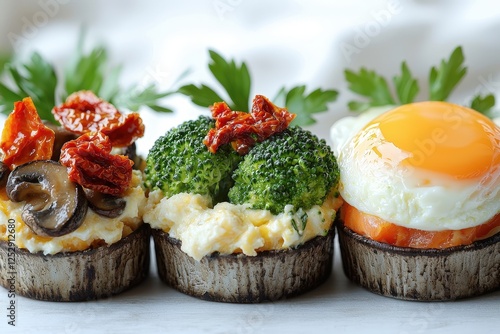 Wallpaper Mural Mini casseroles: broccoli with cheddar, mushrooms with sun-dried tomatoes, and egg with salmon. Torontodigital.ca