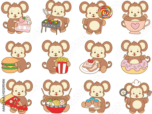 Cute Monkey vector icon. Funny baby Monkey animal series stock illustration. life of fluffy Monkey designs.